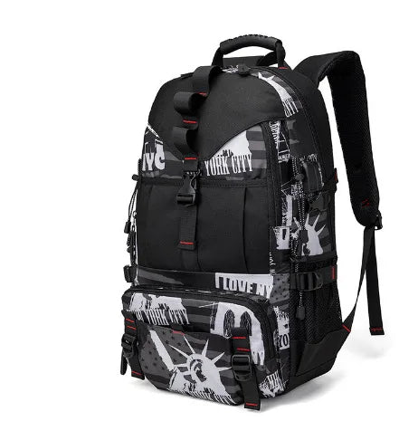 Black travel backpack featuring a shoe compartment and laptop sleeve.