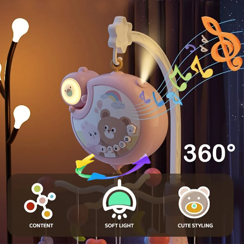 360° Rotating Baby Crib Mobile with Night Light and Music