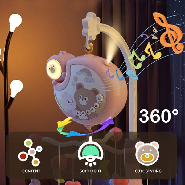 360° Rotating Baby Crib Mobile with Night Light and Music