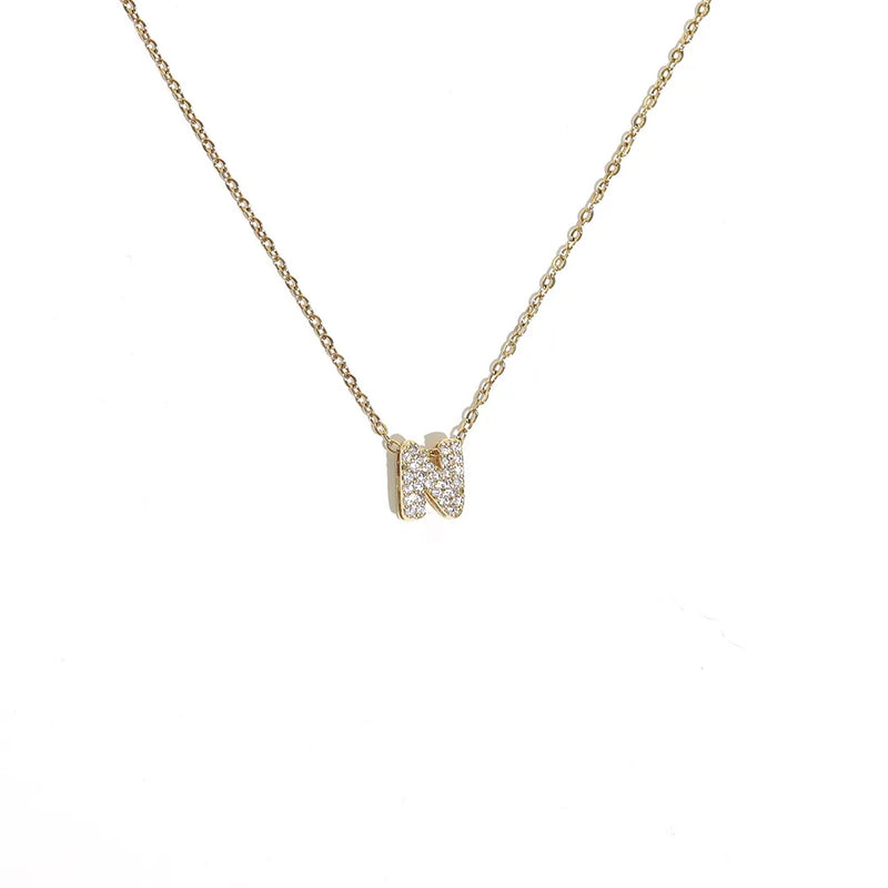 Initial Letter Pendant Necklace with Cubic Zirconia