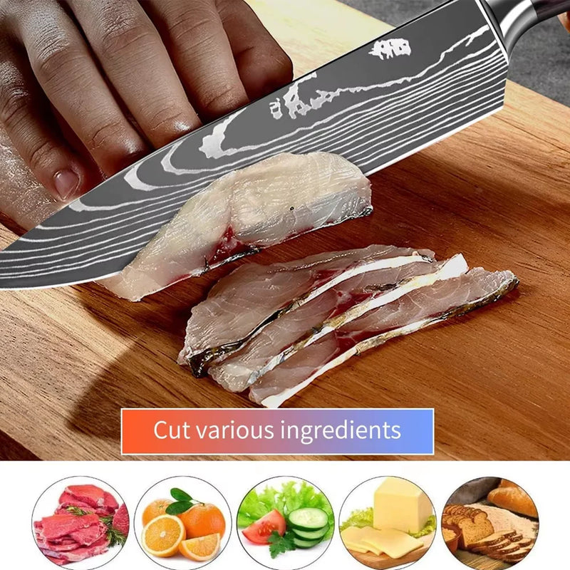 Set de 6 Cuchillos de Cocina de Acero Inoxidable con Bloque de Madera