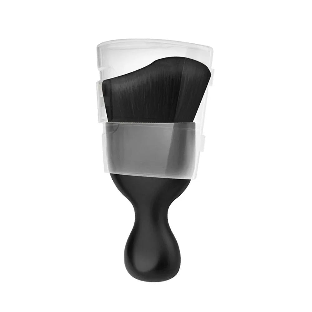 A black ultra-soft curved detailing brush is shown inside a clear plastic container.