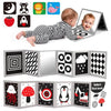 A set of high contrast baby flash cards and a tummy time mirror featuring various animals and objects.
