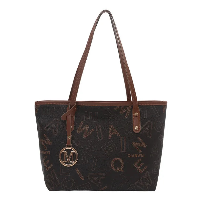 Large Capacity Letter-Print PU Leather Tote Bag