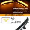 SMD LED license plate lights for vehicles, showing upgraded bright yellow light strips.