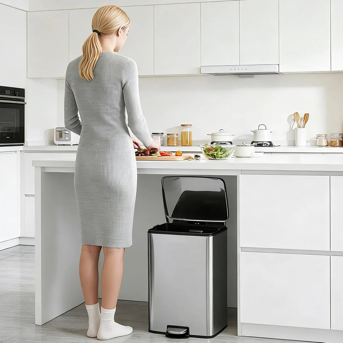 Stainless Steel 13-Gallon Pedal Trash Can with Removable Liner
