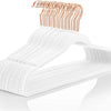 White velvet hangers with 360 degree swivel hooks for clothing