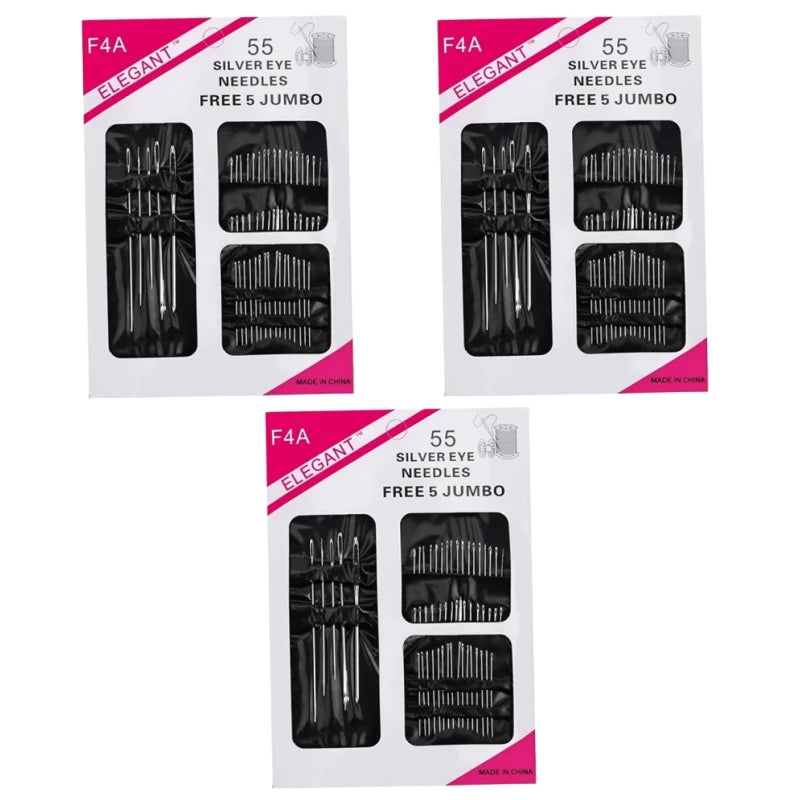 Stainless Steel Big Eye Sewing Needle Set (55 Pieces)
