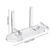 Clear acrylic photo and card display stand with vertical holders and a flat base
