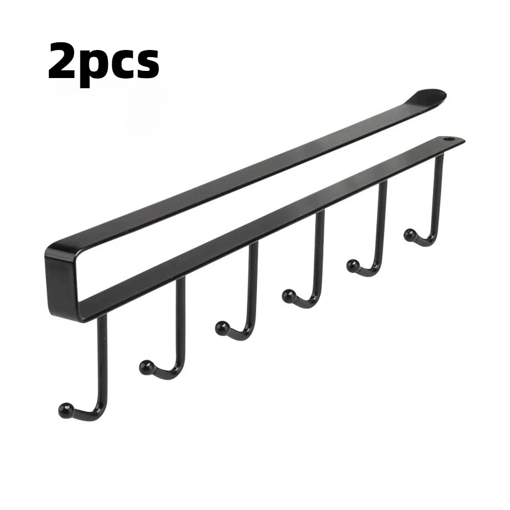 6-Hook Under Cabinet Storage Rack for Kitchen and Closet Organization