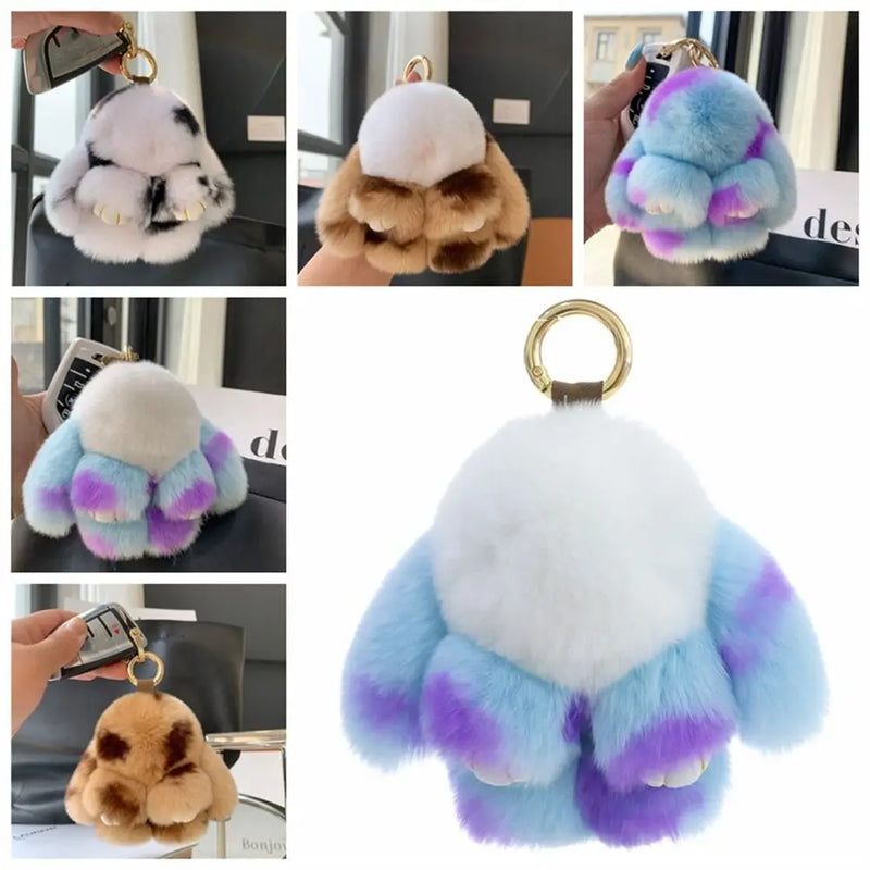 Soft Plush Bunny Keychain with Alloy Ring