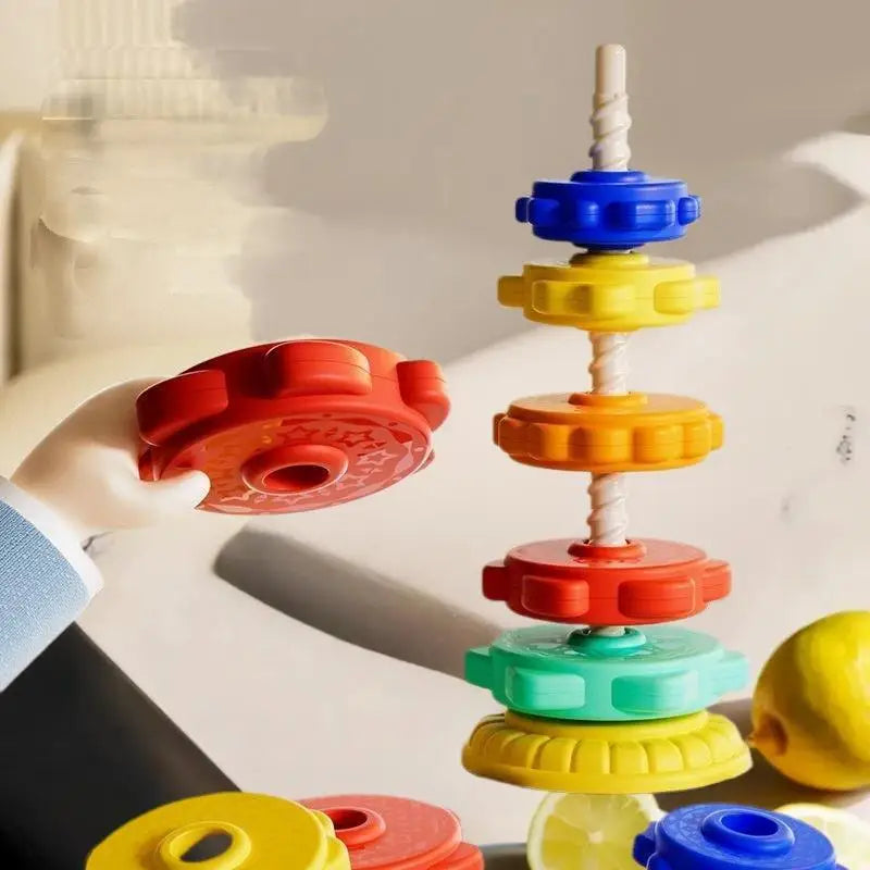 Montessori Rainbow Stacking Tower with Spinning Rings