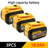 Three yellow and black high-capacity lithium ion batteries labeled 18.0Ah for power tools