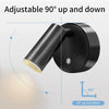 A black adjustable light fixture with a 90 degree up and down movement shown in a close-up view.