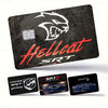 A black card skin cover featuring a white hellcat logo and red text on a dark background.
