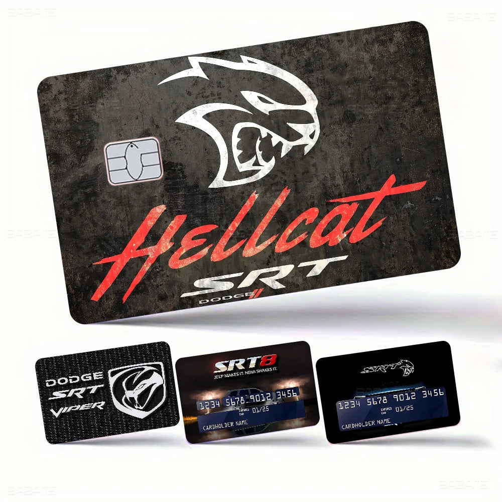 A black card skin cover featuring a white hellcat logo and red text on a dark background.