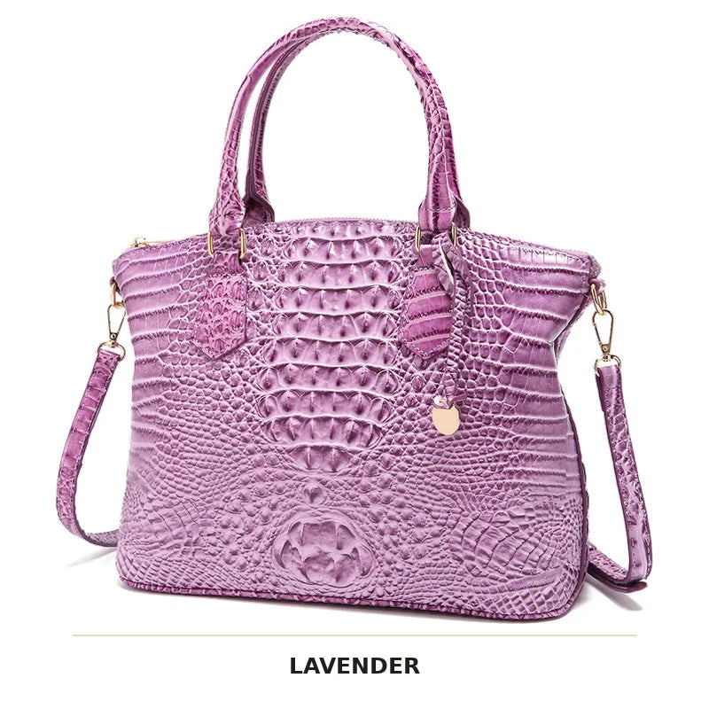 Vintage Croc-Embossed Structured Satchel Handbag