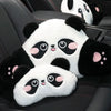 White and black panda plush toys used as car headrest and lumbar support cushions