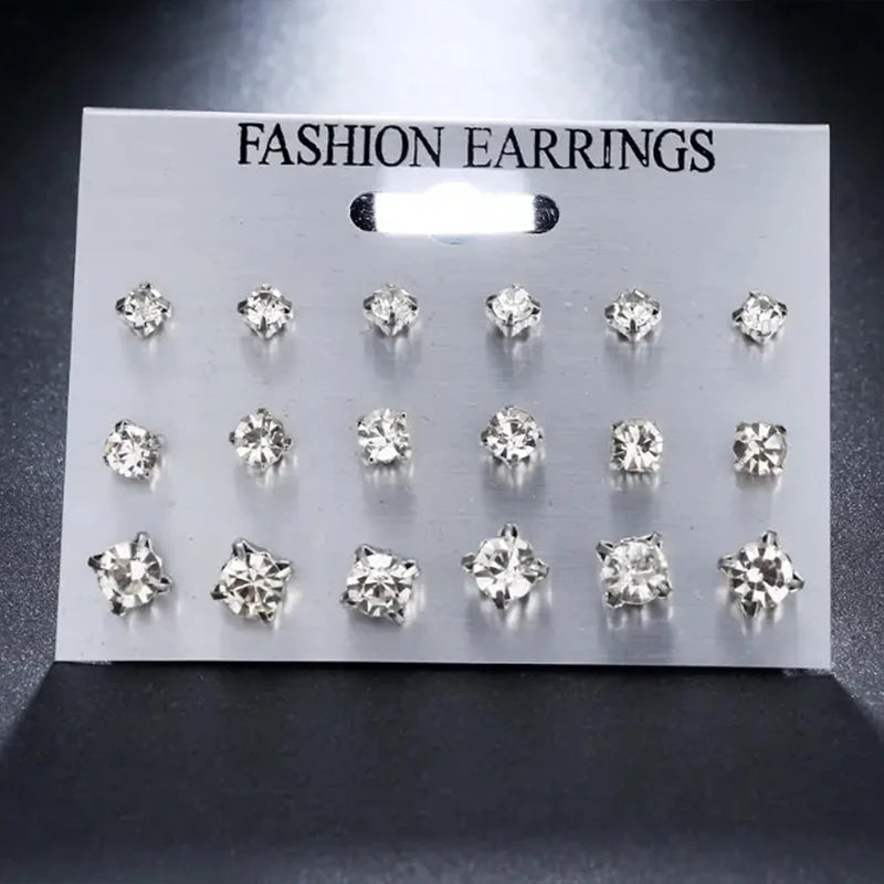 Classic Rhinestone Stud Earrings Set