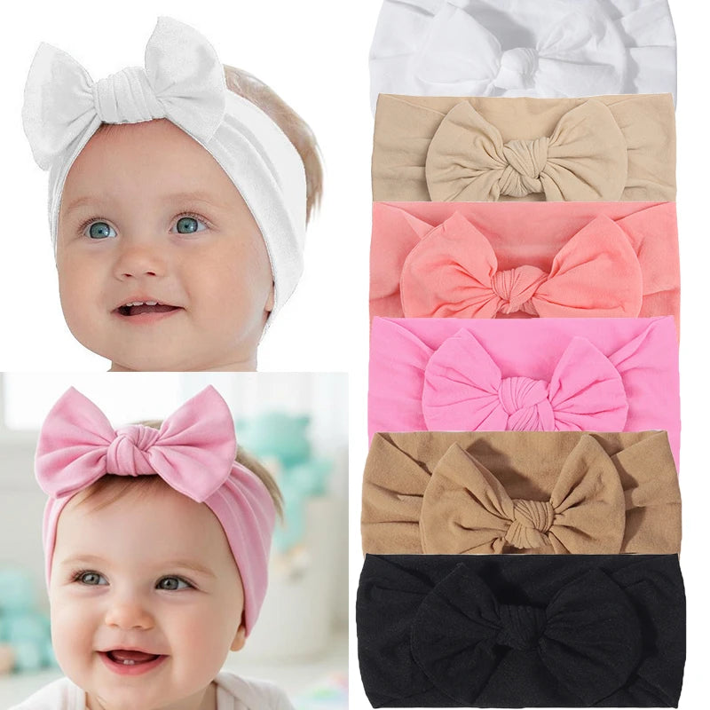 Baby Girl Cotton Headbands with Bows (Set of 3, 4, 6, or 12)