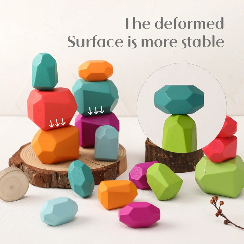 Wooden Rainbow Stacking Stones – Montessori Balancing Blocks for Kids