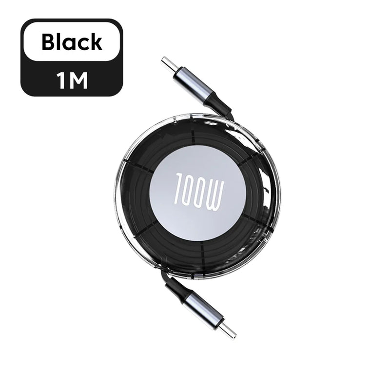 Retractable USB-C to USB-C Fast-Charging Cable — 100W, 1 m