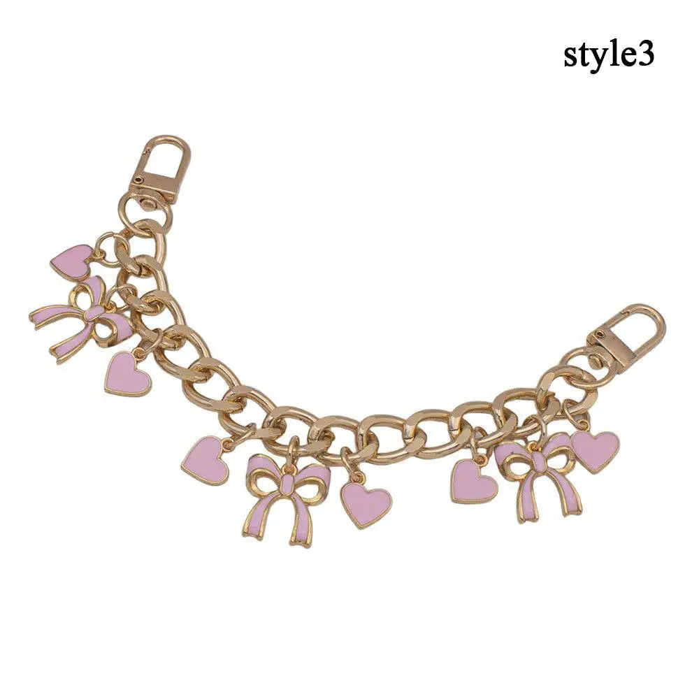Cherry Blossom Bow Enamel Bag Chain with Heart Charms