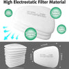 White electrostatic filter material for respirator masks shown with various features and stacked pads.