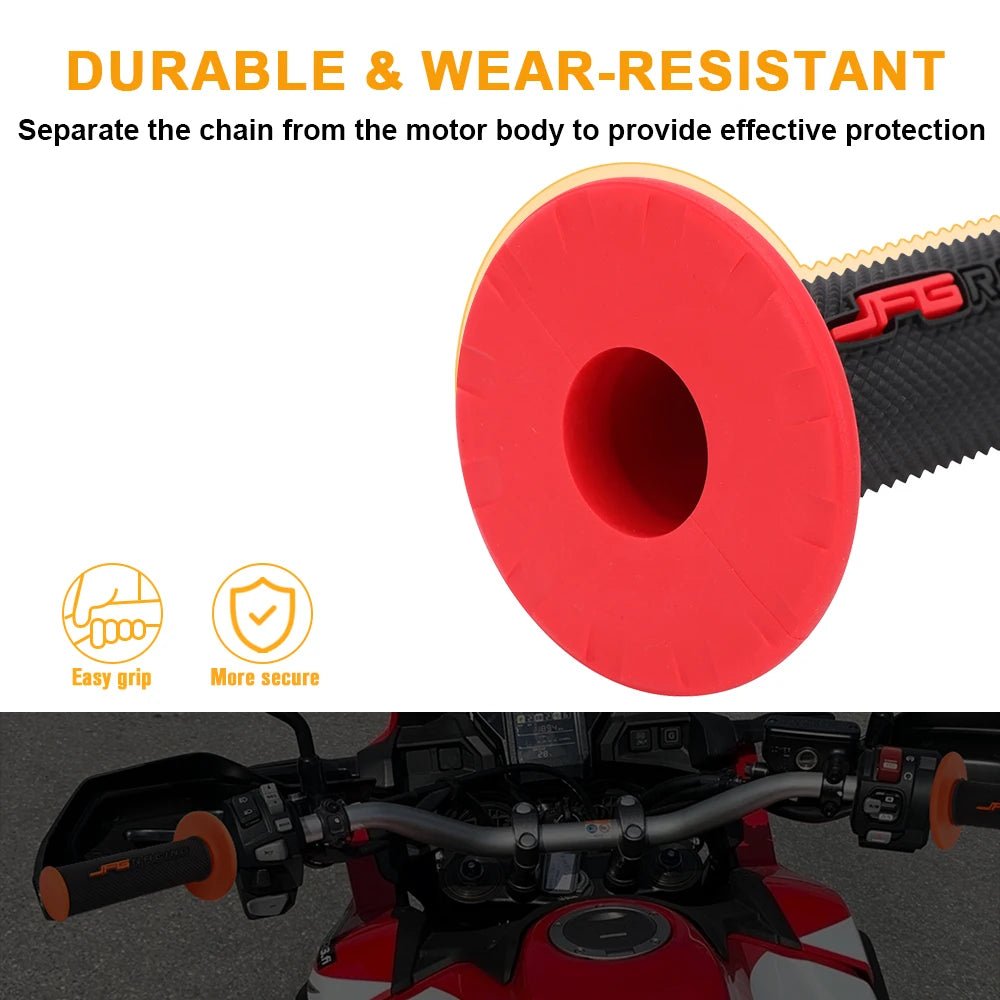 Red rubber grip for motorcycle handlebars showing separation from the motor body.