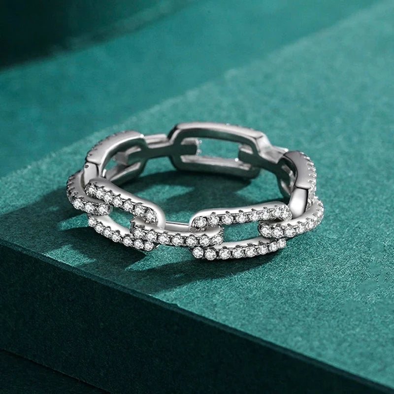 Geometric Sterling Silver Stackable Ring with Cubic Zirconia
