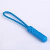 Blue replacement zipper pull with a nylon cord and plastic grip.