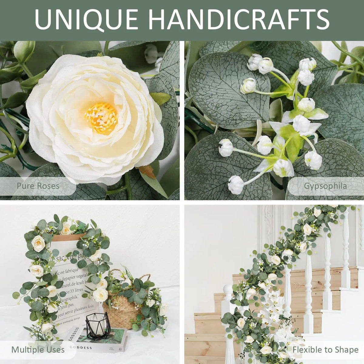 Artificial Eucalyptus Garland with White Roses