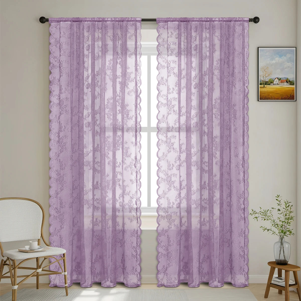 Romantic Lace Sheer Curtain with Floral Design