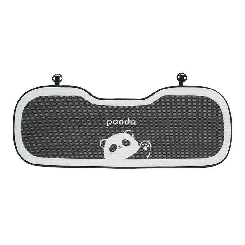 Black padded car seat cover set featuring a panda design and headrest pillows