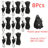 Eight pieces of black plastic gear model rope tighteners with metal hooks and ratchet locks