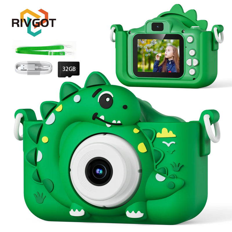 Kids Digital Camera – 1080p Dinosaur Theme with 32GB Card Included