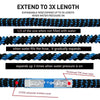 Expandable hose showing its size change when filled with water, featuring a 3750D polyester knitted cover.