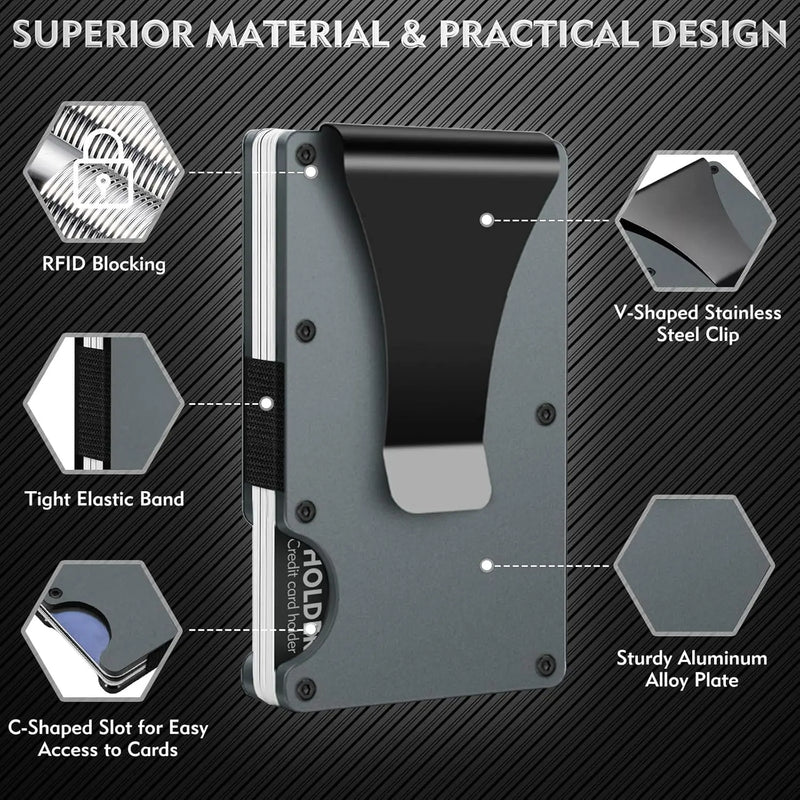 Slim RFID-Blocking Aluminum Wallet with Money Clip