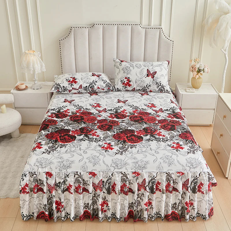 Floral Ruffle Bed Skirt & Pillowcase Set