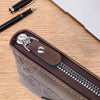 Men's Waxed Leather Bifold Wallet with All-Around Zipper