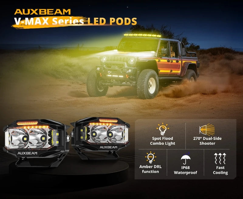 4 Inch LED Driving Lights with Amber DRL and Side Shooter