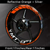 Reflective orange and silver decals for an MT-07 motorcycle wheel rim.