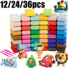 A set of air dry clay modeling colors in various shades stacked in rows, along with tools and animal figures.