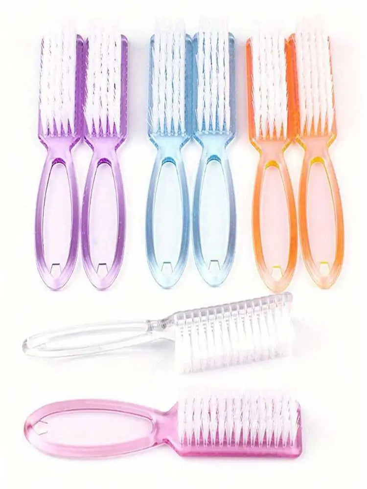 A set of nail art brushes with long handles in various colors including purple, blue, orange, and pink.