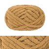A ball of chunky chenille yarn in a warm tan or beige color.