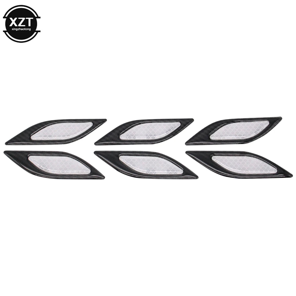 A set of six black reflective carbon fiber car styling strips for vehicle customization.