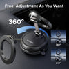 A magnetic car phone mount with a suction cup and 360-degree rotation shown on a dark surface.