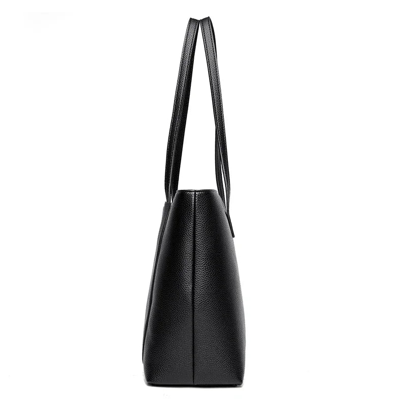 Genuine Leather Tote Bag with Multiple Pockets &amp; Zipper Closure