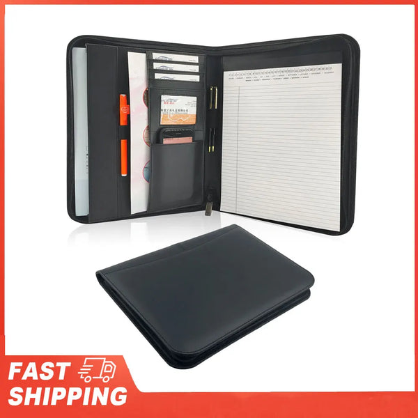 Zippered PU Leather Business Padfolio