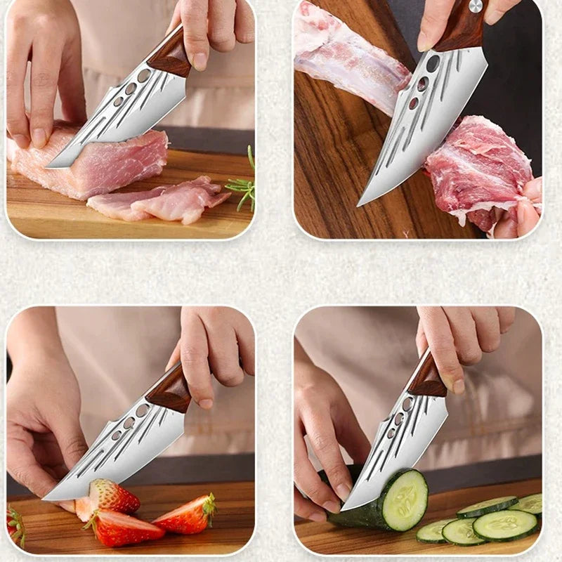 Cuchillo de Chef Forjado a Mano de Acero Alto en Carbono con Funda de Cuero